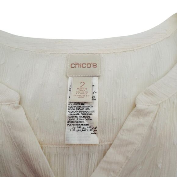 Chico’s cream Lace Swiss-Dot Top size large bohemian top with embroidered detail - Picture 6 of 8